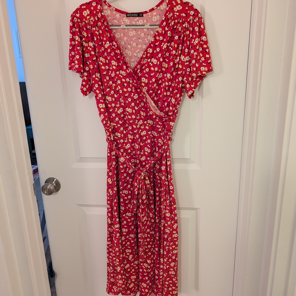 Red Floral Wrap Dress